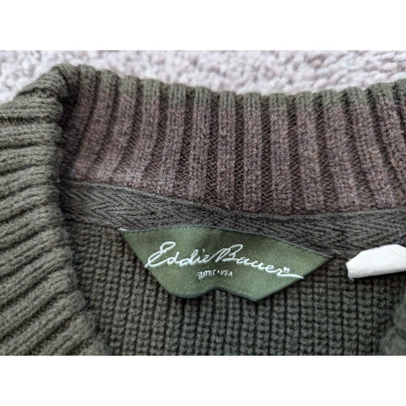 Vintage Eddie Bauer Sweater Mens Large Crewneck Rib Knit Green Made in Hongkong - Picture 4 of 10